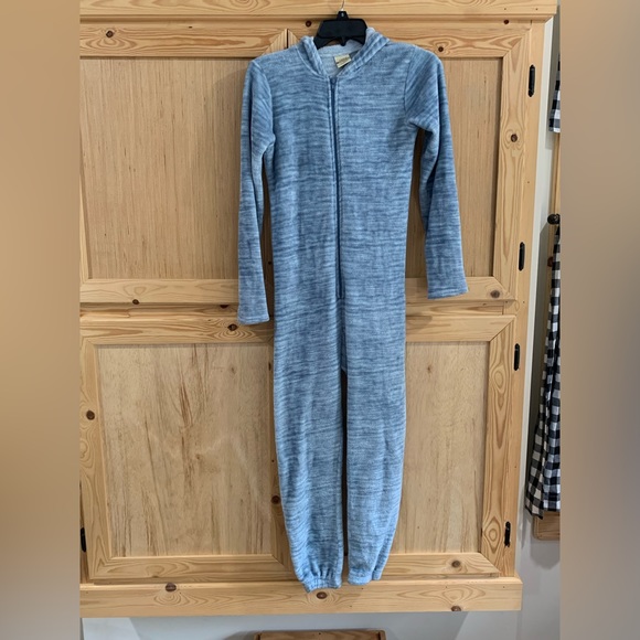 Open Trails blue fleece dinosaur hooded sleeper pajama size L 12/14 - Picture 1 of 5